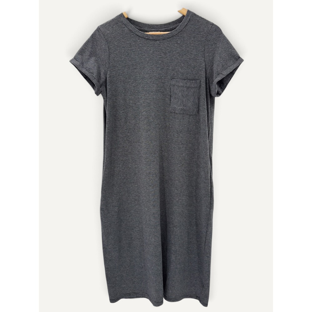 IInherit Clothing Company Black Gray Micro Stripe Midi T-Shirt Dress M Modest